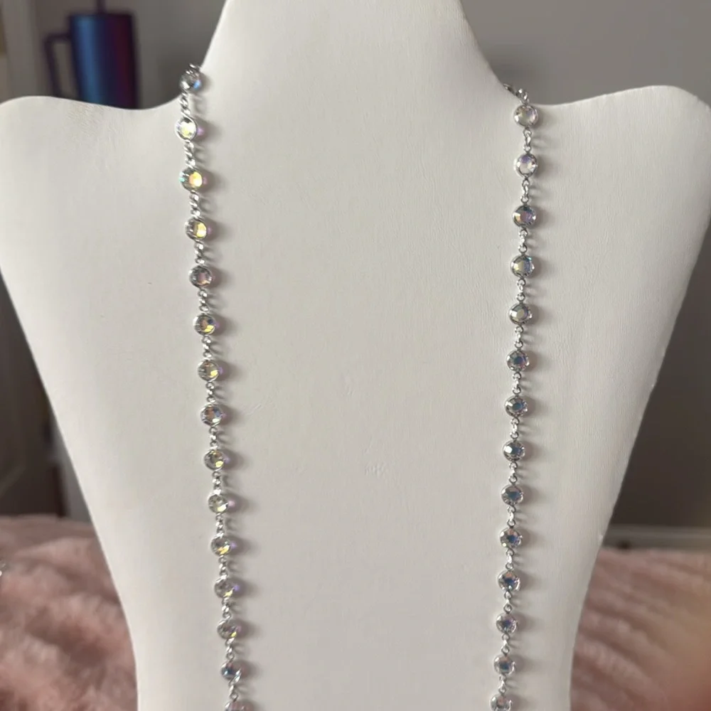 Touchstone Crystal by Swarovski Aurora Borealis Bezel Necklace Silver-Tone - Picture 6 of 7